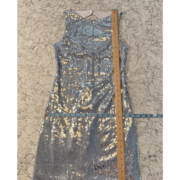 Cache Vintage Y2K Silver Sequin Mini Dress Mod Sheath Made in USA XS/S - Picture 14 of 15